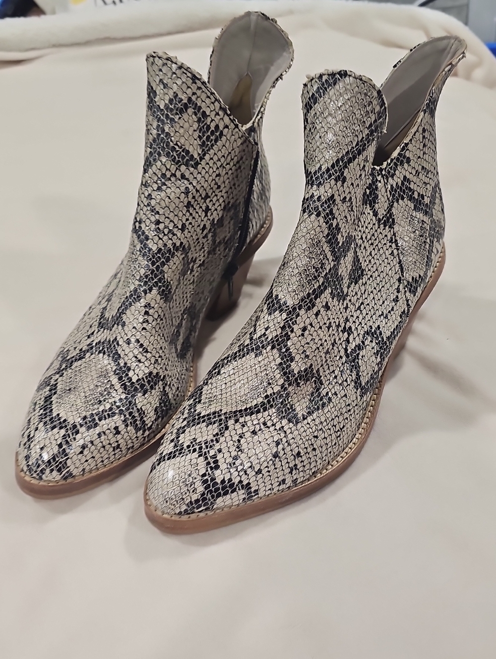 Poppy Barley Snake-Print Ankle Boots in Beige and Black